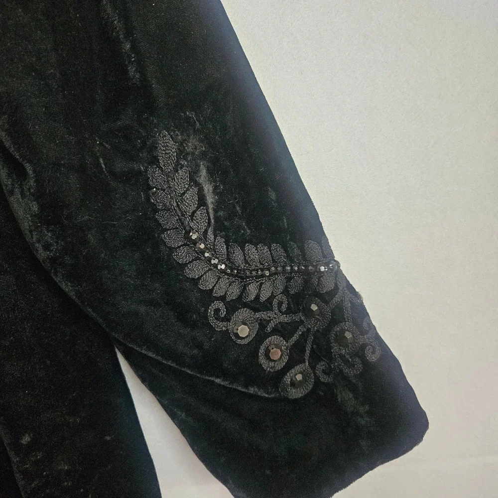 Soft Surroundings Black Velvet Embroidered Duster Coat Jacket Gold Lining Large - Picture 11 of 14